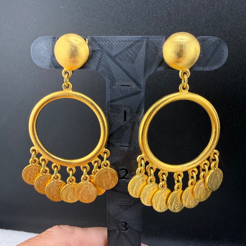 Vintage Ben Amun Bracelet Clip On Earrings Set Coin Gold Tone 6.5" - Picture 2 of 16